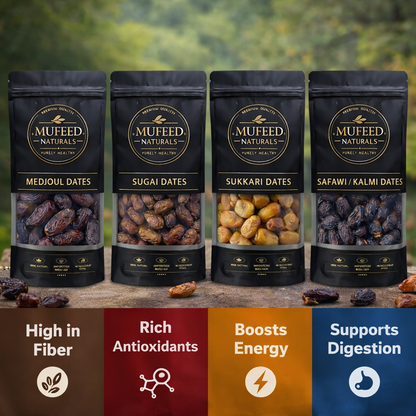 Premium Dates Combo Pack (1kg) – 250g Each Medjoul, Sugai, Sukkari & Safawi/Kalmi
