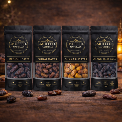 Premium Dates Combo Pack (1kg) – 250g Each Medjoul, Sugai, Sukkari & Safawi/Kalmi