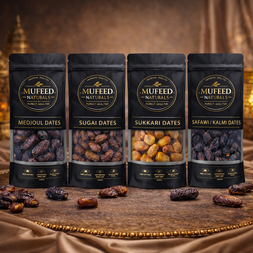 Premium Dates Combo Pack (1kg) – 250g Each Medjoul, Sugai, Sukkari & Safawi/Kalmi